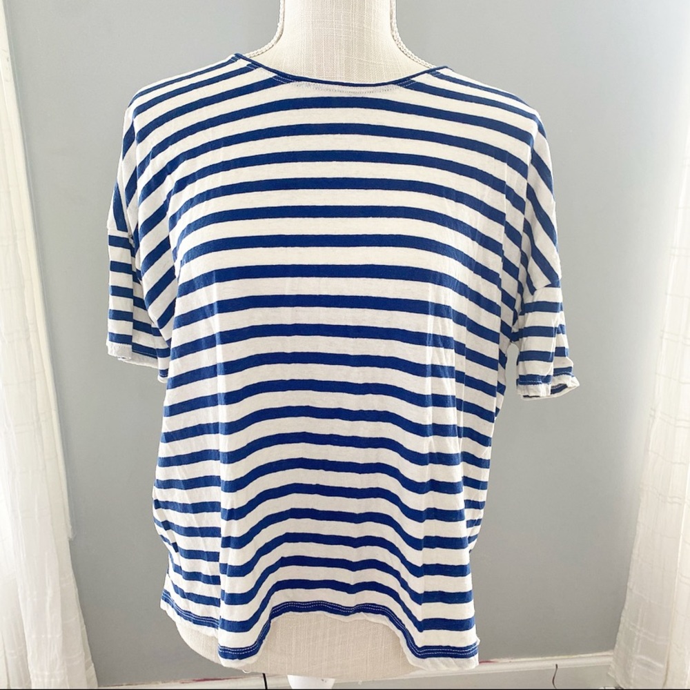 Madewell Short Sleeve Medium Striped White Blue Thick Summer Round Neck